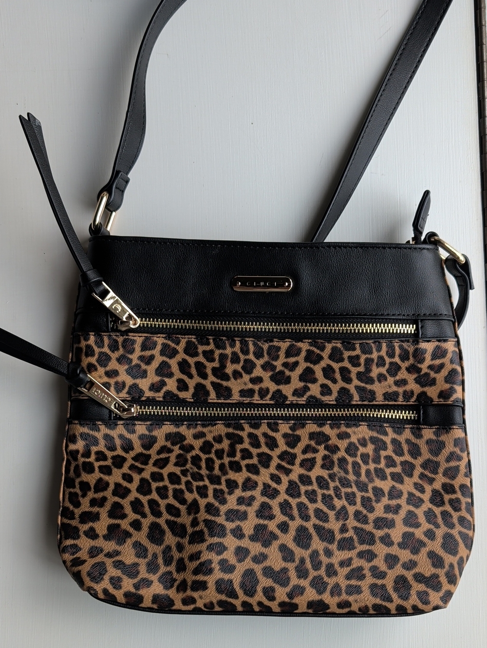 Leopard Print Crossbody with Black Trim and Gold Accents